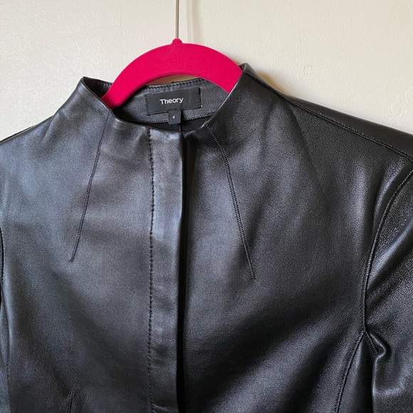 Theory • Cropped Lamb Leather Moto Style Jacket - Picture 2 of 5